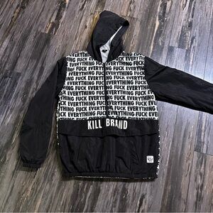 Kill Brand streetwear black & white F#ck Everything windbreaker XL NWOT